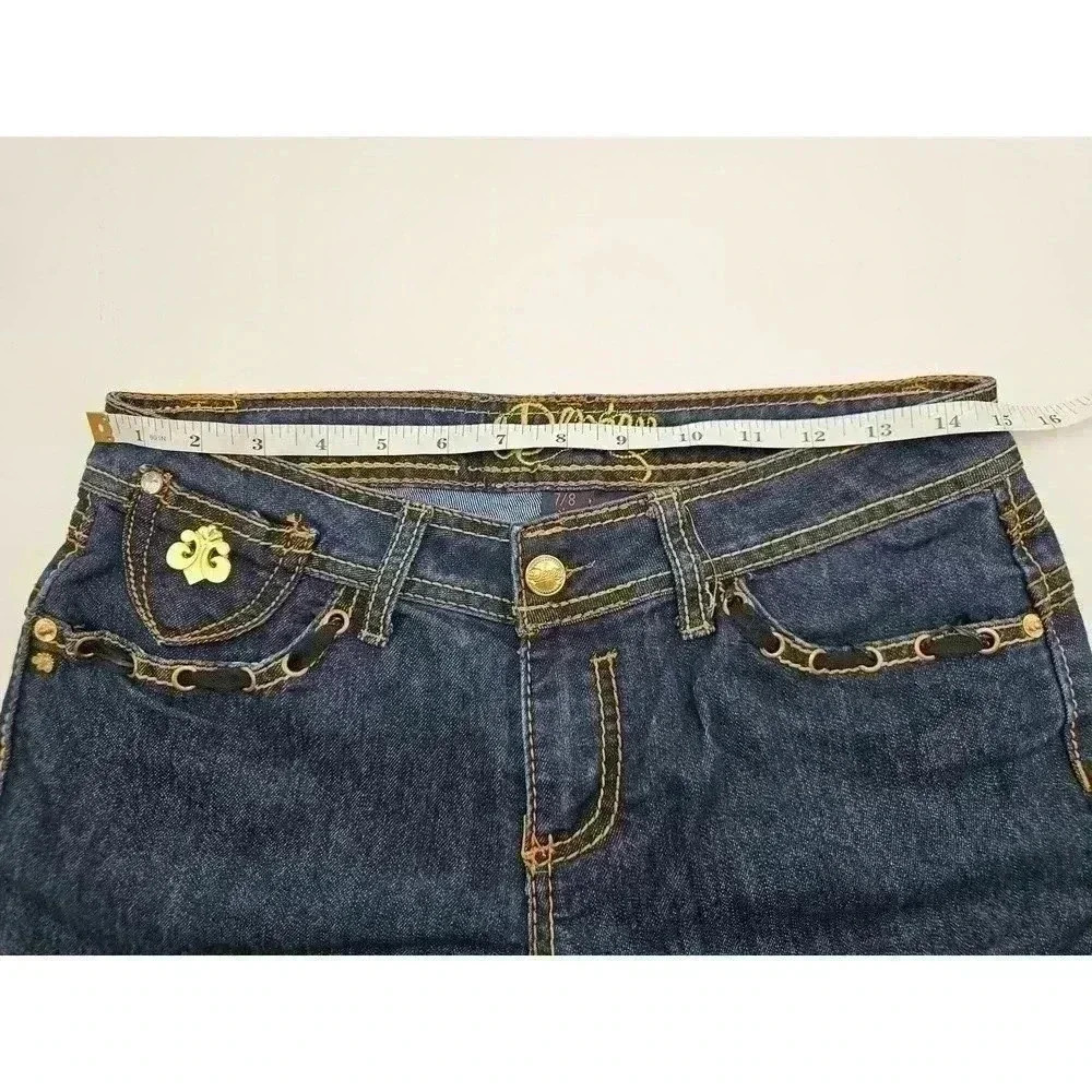 Y2K Dereon Women's 7/8 Straight Leg Dark Denim Jeans with Pocket Details - Picture 5 of 8